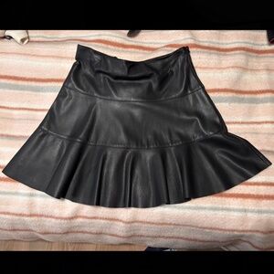 faux leather black flared skirt